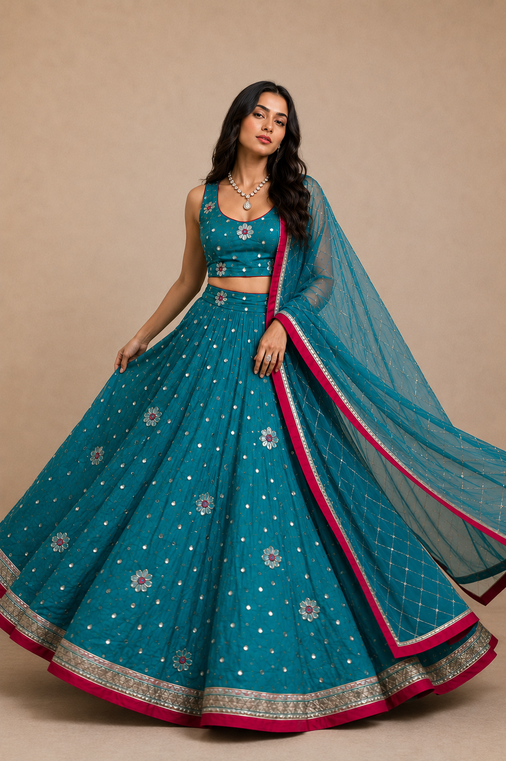Teal Gota Patti Threadwork Lehenga